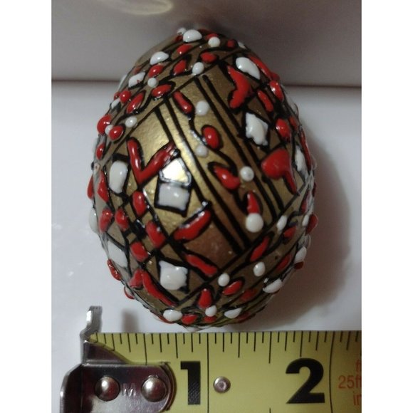 Romanian Pysanky Hand Painted Real Easter Egg Gold Red Checked Multi-color - Picture 3 of 4